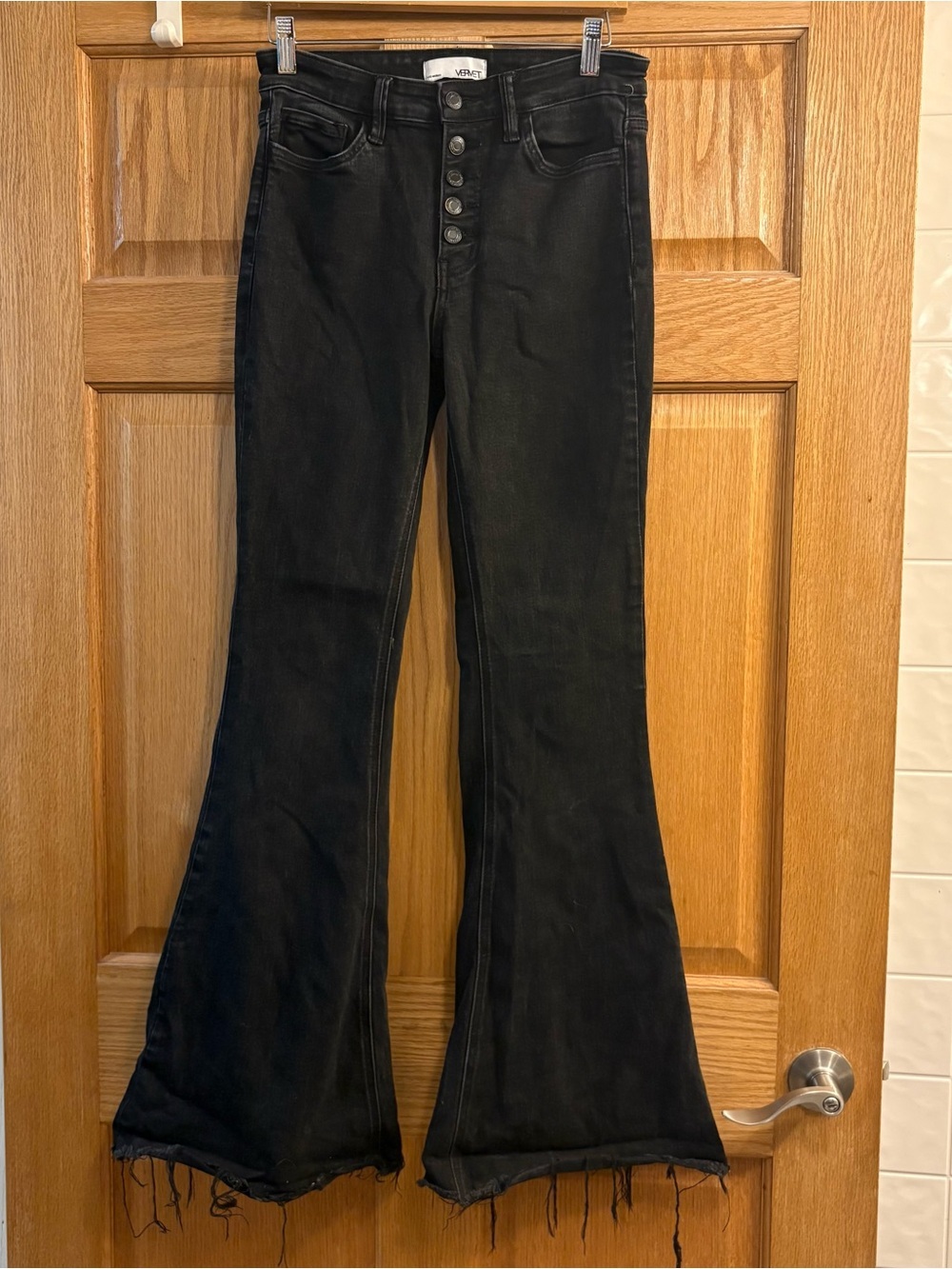 Vervet Los Angeles Women's Button Fly Super Flared Jeans Black Size 27 Stretchy - Picture 2 of 9
